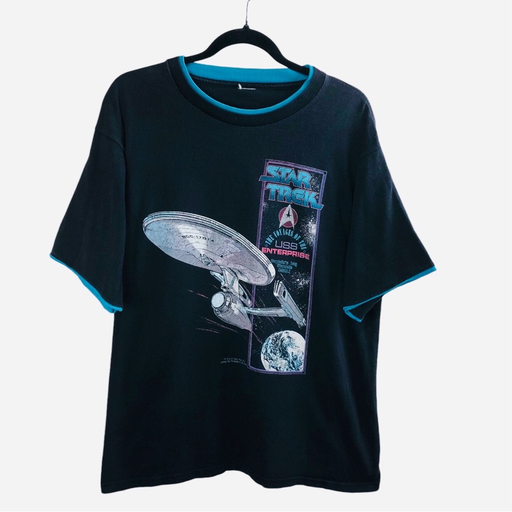 Vintage 1991 Star Trek USS Enterprise Graphic 90s Ringer Tee L Shirt Spaceship
